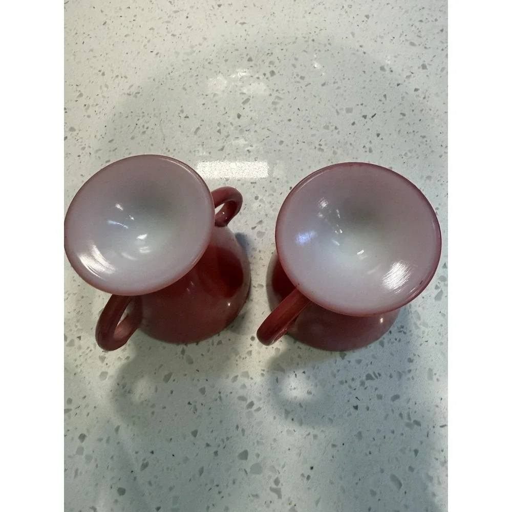 Hazel Atlas Ovide Raspberry Plum Pink Creamer And Sugar Mid Century Glass